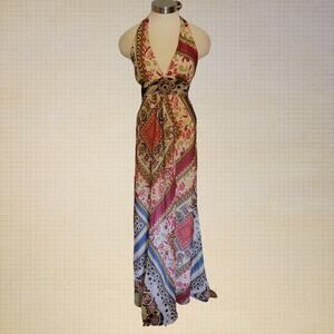 XOXO Y2K Red Chiffon Summer Dress with Beaded Emblem Medium